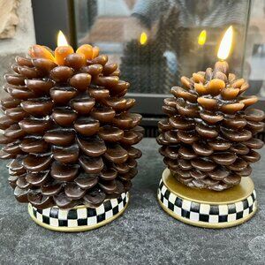 NEW!  Beautiful MacKenzie-Childs Pinecone Flameless Candles (2)